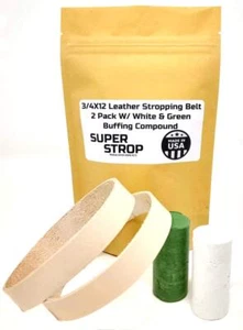 3/4X12 Inch 2 Pack Leather Honing Polishing Belt With White and Green Compoun... - Picture 1 of 1