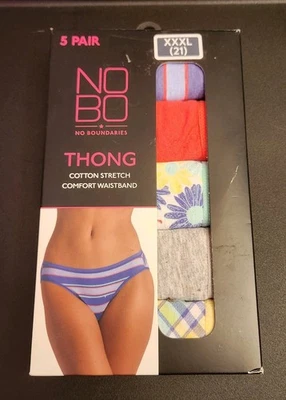 NOBO No Boundries Thong XXXL 21 Yellow Pink Blue Floral Stripes Solids 5 Pack - Image 1 of 3