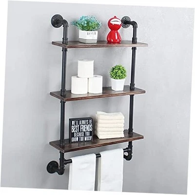Estantes de tubo de hierro estantes de baño industriales con toalla 3 niveles retro negro Foto 1 de 4
