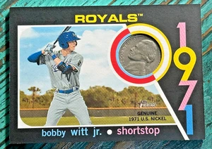 Bobby Witt Jr 2020 Topps Heritage Minor League 1971 como nuevo reliquias níquel RC/99 - Imagen 1 de 2