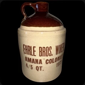 Vintage Ehrle Bros Winery Crock Wine Jug Stoneware Old 4/5 Qt Advertising Ad USA - Picture 1 of 4
