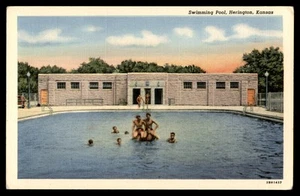 Postcard Swimming Pool with Swimmers, Herington, Kansas - Picture 1 of 2