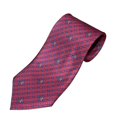 Corbata Taittinger 100% Seda 3.75" Hecha en Italia Estampado Geométrico Rojo Azul Caballo Foto 1 de 4