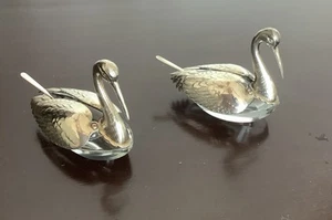 Vintage Sterling Swan Salt Cellars W/Spoon - Picture 1 of 6