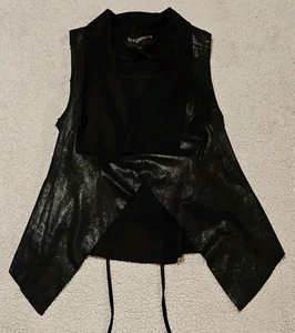 Bagatelle Vintage 90's Faux Leather Open Vest Womens Large Black Asymmetrical - Picture 1 of 7