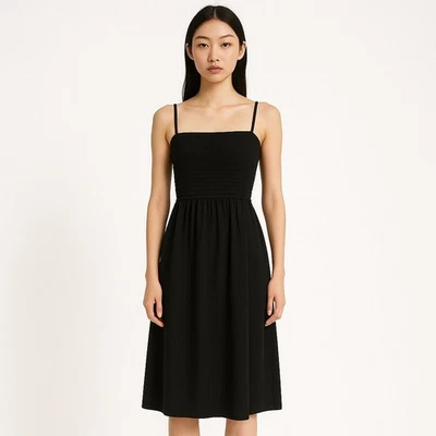 Aritzia Wilfred Women's Black Smocked Sleeveless Cami A Line Mini Dress Size S - Image 1 of 4