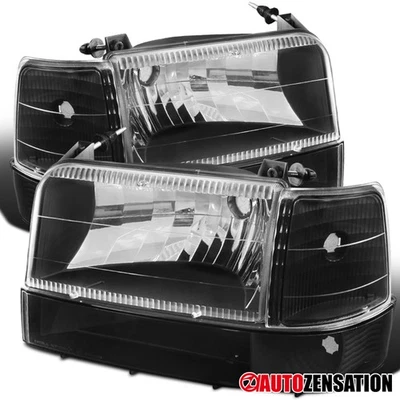 Fit 1992-1996 Ford F150 F250 Bronco Black Headlights+Corner Bumper Signal Lamps Foto 1 de 4