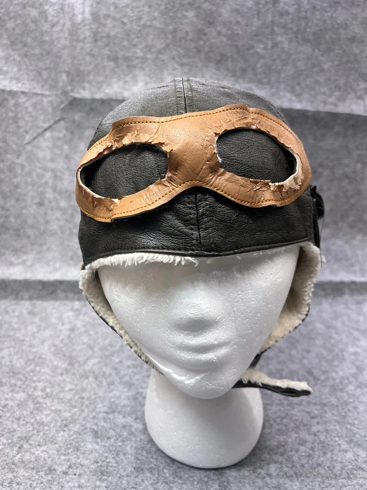 Sombrero de aviador juvenil talla única cuero negro poliéster polar oreja solapa gafas Foto 1 de 4