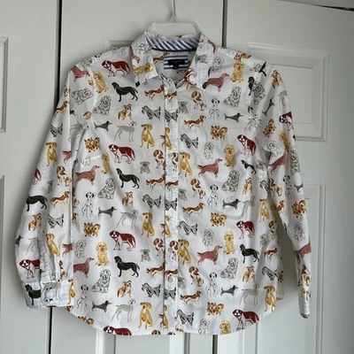 Talbots Dog Days Print Shirt  Petite Large 100% Cotton Button Down Long Sleeve - Image 1 of 4