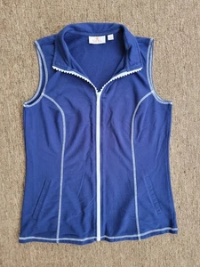 Women's Quaker Factory Zipper Vest Size Small Blue White Stitching Rhinestone - Picture 1 of 4