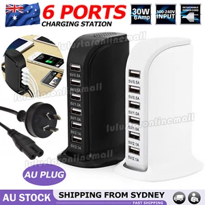 6 Port Charging Station USB Desktop Charger Rapid Tower Power Adapter Wall HUB - Picture 1 of 10