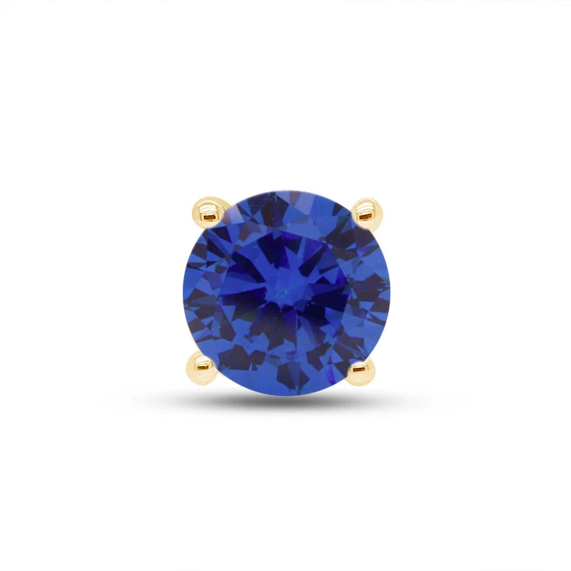 Pendientes individuales de zafiro azul simulado de corte redondo de oro amarillo de 14 quilates para hombre Foto 1 de 4