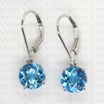 Pendiente solitario de topacio azul natural corte redondo de 3,00 quilates chapado en oro blanco de 14 quilates Foto 1 de 4