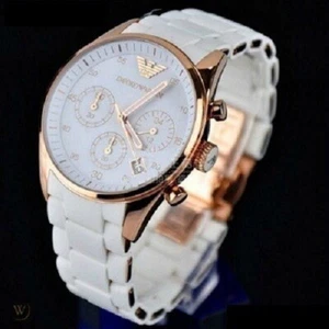 NEW GENUINE EMPORIO ARMANI MENS WATCH AR5919 WHITE DIAL WITH ROSE GOLD CASE UK
