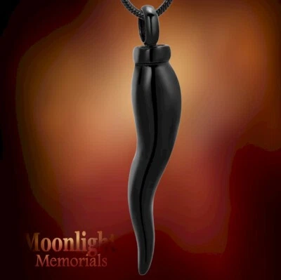 Nuevo Cuerno Acero Inoxidable Cuerno Italiano Cenizas Urna Cremación Memorial Collar Foto 1 de 3