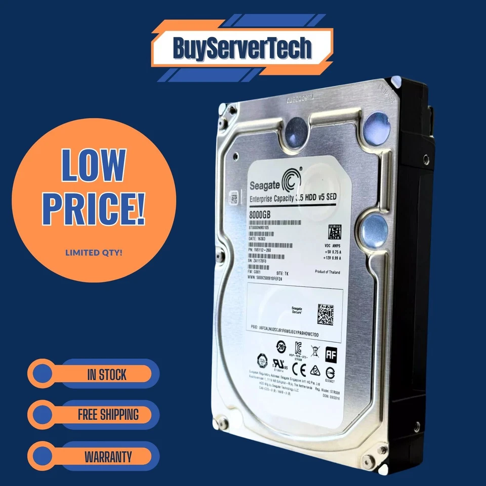 Seagate 8TB 7.2k 256MB SATA 6Gb/s 3.5 512e SED Ent HDD | ST8000NM0105 - Image 1 of 4