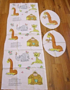 Cotton Fabric Panel for Children Animal Applique Fabric Giraffe Monkey Rhino - Picture 1 of 9