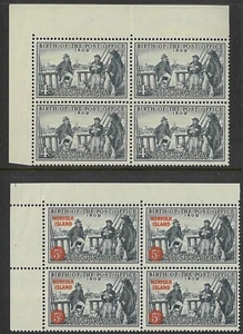 1959 Australia Post Office 150th Top Corner Blocks Set 4d &Red 5d Norfolk Stamps - Picture 1 of 2