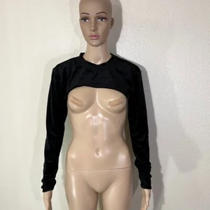 Juicy Couture Super Cropped Velour Velvet Black Long Sleeve Athletic Cover S - Picture 1 of 5