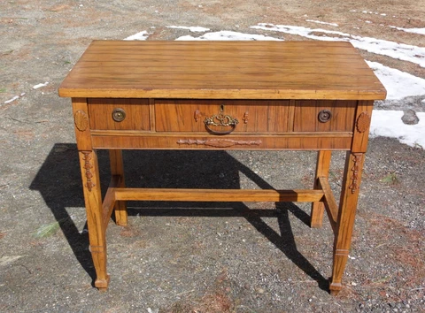 Antique French Louis XVI Style Fruitwood Writing Desk Vanity Console Table Cover