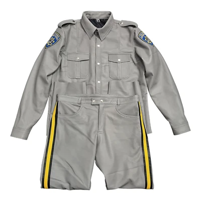 Men's Genuine Leather Highway Police Uniform Premium Gray Leather Jacket Pants - Image 1 of 4