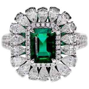 3.50 CT Green Emerald & White CZ Pure 925 Sterling Silver Women's Solitaire Ring