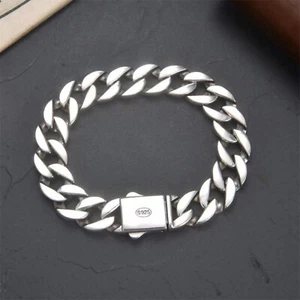 Solid 925 Sterling Silver Chain Men 13mm Cuban Curb Link Bracelet 51g/7.8inch - Picture 1 of 5