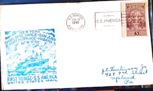 SEAPOST S.S. AMERICA 1940 SAN JUAN PUERTO RICO CACHET COVER - Picture 1 of 1