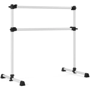4Ft Portable Double Free Standing Ballet Barre Adjustable Base Height Silver - Picture 1 of 6