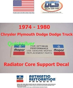 1974 1980 Plymouth MOPAR REPLACEMENT PARTS Radiatior Core Support Decal NEW USA - Picture 1 of 2