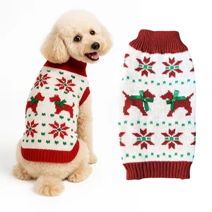 White Christmas Dog Sweater – Holiday Knit Puppy Pattern, Cozy Winter Dog Outfit - Foto 1 di 11
