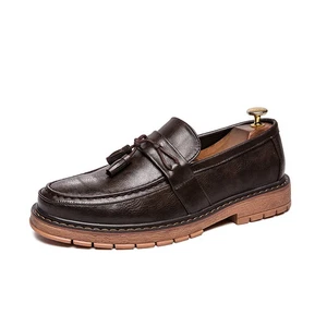 Slip-on Thick Soled Men's Casual Leather Shoes Retro Round Head Loafers Shoes  - Picture 1 of 20