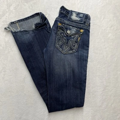 Pantalones de mezclilla MEK para mujer 26x34 Oaxaca Western acampanados bordado solapa bolsillo Foto 1 de 4