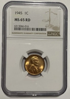 1945 - Lincoln Wheat Cent - NGC MS65 RD - Exact Coin Imaged - Image 1 of 4