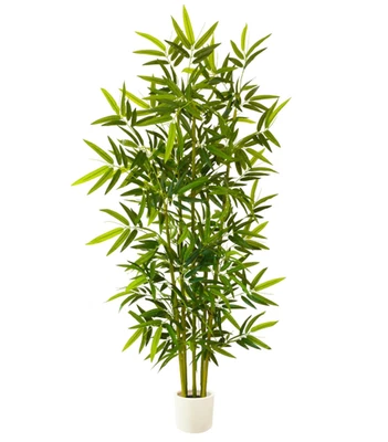 Artificial Bamboo Tree, 6ft Tall Fake Bamboo Plant with White Planter, Faux Tree - Image 1 of 4