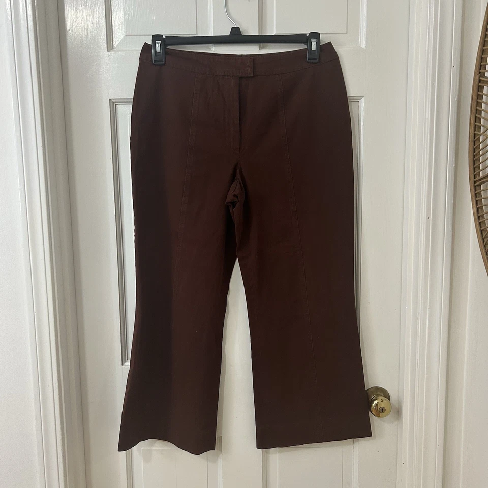 Escada Brown Cotton Crop Wide Leg Pants Sz 42 Minimalist Lagom See Measurements - Image 1 of 4