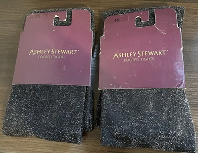 2pr Talla 3X Ashley Stewart Mujer Plus Pies Medias Negro Brillante Fiesta de Vacaciones Foto 1 de 2