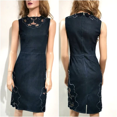 🆓US🛃 RARO Dolce&Gabbana recorte paneles de ganchillo azul marino vestido vaquero IT 40 Foto 1 de 4