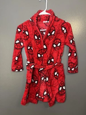 Marvel Spider-Man Robe Boys 6/7 Red Fleece Plush Bathrobe Belted Tie Waist Kids - Image 1 of 3