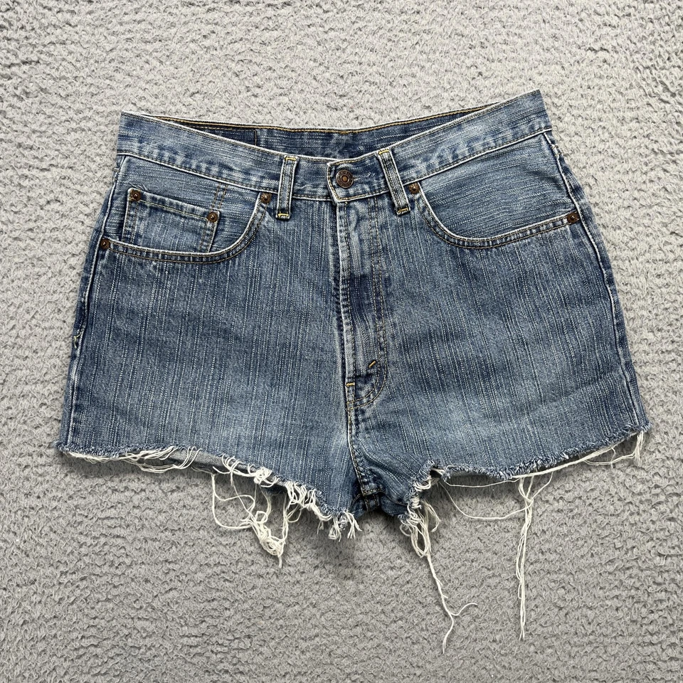 Pantalones Cortos De Colección Levi's 535 Para Mujer W32 Azul Deshilachado Denim Envejecido Jean Foto 1 de 4
