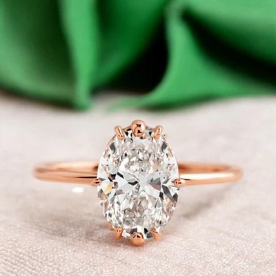 Diamond Engagement Ring IGI GIA Lab Grown Oval 3.20 Carat 14K Rose Gold Size 5 6 - Image 1 of 4