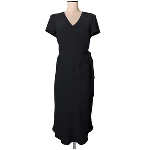 EVAN-PICONE Vintage Black Wrap Short Sleeve Tie Side Midi Dress 14 - Picture 1 of 2