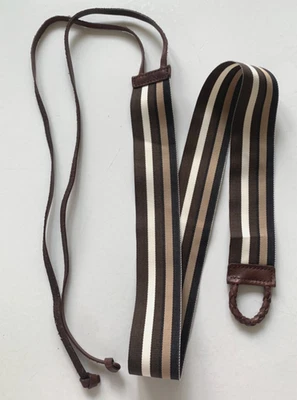 J CREW Womens Belt S GROSGRAIN RIBBON Striped LEATHER TIE Braided Tab Bown Tan - Image 1 of 3