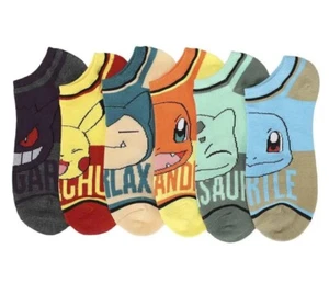 Pokemon Character Names Youth Ankle Socks 6-Pack Size 9-11 Bioworld Pikachu - Picture 1 of 3