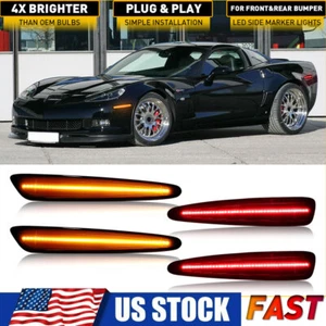 For 05-2013 Chevy Corvette C6 Smoked Front Rear LED Side Marker Lights Amber+Red - Picture 1 of 12