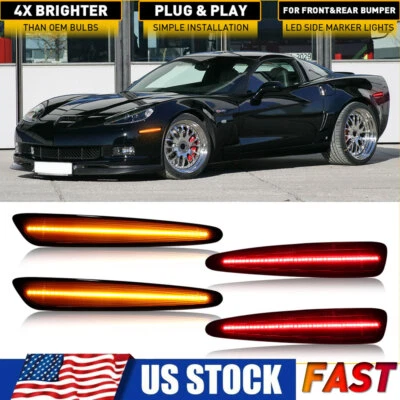 For 05-2013 Chevy Corvette C6 Smoked Front Rear LED Side Marker Lights Amber+Red - Image 1 of 4