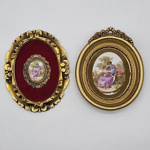 2 MCM Victorian Porcelain Cameo Courting Couple Wall Art signed Fragonard - Picture 1 of 6