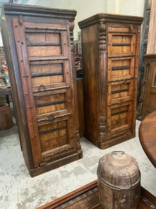 2 Rustic Armoire Corner Cabinet Pair Old Doors Carved Wall Cabinet Wood Storage