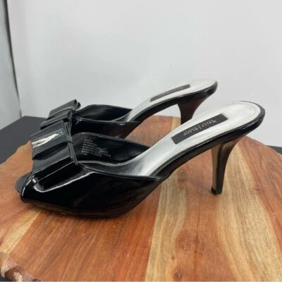 WHBM Daria Negro Pajarita Zapatos Charol Zapatilla Tacones 7.5 Foto 1 de 4