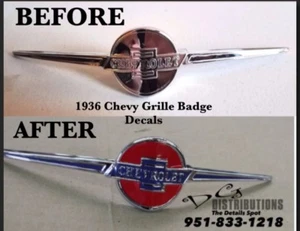 1936 Chevy sedan delivery convertible master deluxe standard grille emblem decal - Foto 1 di 2